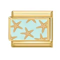 Abalorio modular italiano con estrellas de mar sobre fondo azul claro y marco dorado - Textura de Estrella de Mar (Ocean-6)