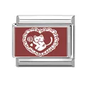 Italian charm link in stainless steel with a red rectangular cat and heart design - Red Background Cat with Yarn Ball (Pet-1)