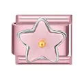 Italian style DIY charm link with pink metal base and small light pink star motif - 1x0.9cm / Pink Foundation Pink Star