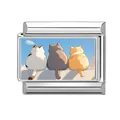 Italian charm link with three cartoon cats sitting on a wall under a blue sky - Three Cats Sitting on Fence Back View (Pet-2)