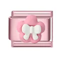 Italian modular charm in pink finish with a floral design and white bow accent - 1x0.9cm / Pink Foundation Pink White Flower