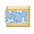 Módulo dorado para pulsera DIY con diseño de ondas marinas azul claro y estrellas - Estrellas de Ola (Ocean-8)
