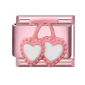 Italian charm bracelet link in rose gold finish with pink heart-shaped cherry charms - 1x0.9cm / Pink Foundation White Heart Cherry