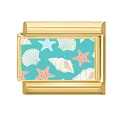 Eslabón modular italiano dorado con patrón de conchas marinas y estrella de mar - Caracola Estrella de Mar (Ocean-9)