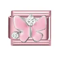 Italian charm link with pink enamel butterfly and clear zircon accents in silver finish - 1x0.9cm / Pink Foundation Pink Bowknot