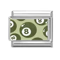 Charm modulare italiano con design a palla da biliardo numero 8 verde su acciaio - Motivo Biliardo n. 8 (2)