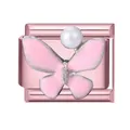 Italian charm link featuring a pink enamel butterfly and a white round pearl - 1x0.9cm / Pink Foundation Large Pink Butterfly