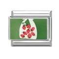 Link per bracciale italiano in acciaio inossidabile con pannello verde e fragole - Motivo Fragola (3)