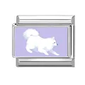 Italian charm link with white dog illustration on purple background, stainless steel - Purple Background Running Samoyed (Pet-7)