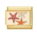 Eslabón de amuleto italiano dorado con tres estrellas de mar de colores en pieza modular - Estrella de Mar Tricolor (Ocean-13)