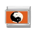 Italian charm bracelet link with orange enamel and black and white yin-yang cats - Orange Background Black and White Cat Yin Yang (Pet-10)