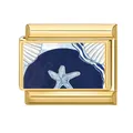 Eslabón de charm italiano con acabado dorado y motivos de estrella de mar y concha - Estrella de Mar Náutica (Ocean-15)