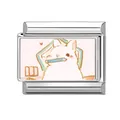 Italian charm link featuring a cute white rabbit with a paintbrush on stainless steel - White Rabbit with Paintbrush (Pet-11)