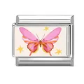 Modulo per bracciale italiano in acciaio inossidabile argento con farfalla e stelle - Farfalla Rosa Arancio Stella (9)