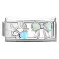 Italienisches Modul-Charm mit silbernem Seestern, Muschel und irisierender Schleife - 1*0.9cm / Seestern Muschel und Regenbogen Schleife