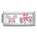 Italienisches Charm-Glied mit rosa Schmetterling und Kleeblatt aus Edelstahl - 1*0.9cm / Rosa Schmetterling und Kleeblatt