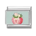 Italian charm link with a cute white cat on a red strawberry for modular bracelets - White Cat Lying on Strawberry (Pet-14)