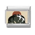 Italian modular charm in stainless steel featuring two cats cuddling on green foliage - Vintage Background Two Cats Cuddling (Pet-15)