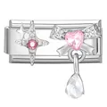 Italienisches Modul-Charm-Glied in Silber mit rosa Stern und Kristall-Schleife - 1*0.9cm / Stern Schleife und Rosa Diamant