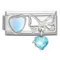 Italienisches Charm-Glied aus Edelstahl mit blauem Herzkristall und Schleife - 1*0.9cm / Opal Herz und Blauer Anhänger (M293439)