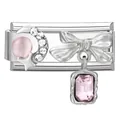 Italienisches Charm-Modul mit Silbermond, rosa Perle und hängendem Schmetterlings-Edelstein - 1*0.9cm / Sichelmond Schleife und Rosa Stein (M293439)