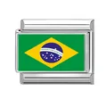 Italian modular charm link featuring Brazil flag design in stainless steel finish - Brazil