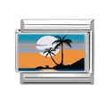 Italian modular charm in stainless steel featuring a tropical sunset beach landscape - Sunset Glow (Landscape 2) / 1*0.9cm