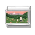 Italian charm link in silver stainless steel featuring a sunset and dog landscape - Purple Mountains (Landscape 4) / 1*0.9cm