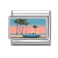 Italian charm link with vintage blue classic car and palm tree beach design - Vintage Classic Car (Landscape 5) / 1*0.9cm