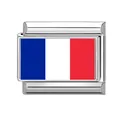 Maillon de bracelet italien avec drapeau français en acier inoxydable poli - Drapeau France (M293885) / Style France