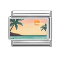 Italian modular charm in stainless steel featuring a tropical sunset beach landscape - Palm Tree Beach (Landscape 6) / 1*0.9cm