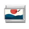 Italian modular charm link with Japanese art featuring a red sun and blue mountains - Japanese Style Red Sun (Landscape 7) / 1*0.9cm