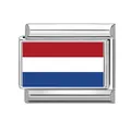 Maillon de bracelet italien drapeau néerlandais en acier inoxydable argenté poli - Style Pays-Bas