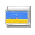 Italian charm bracelet link with girl in flower field illustration in stainless steel - Girl in Yellow Flower Field (Landscape 9) / 1*0.9cm