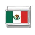 Maillon de charme italien avec drapeau du Mexique en acier inoxydable poli argent - Mexique