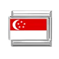 Charm modulaire en acier argenté avec drapeau de Singapour pour bracelet italien - Singapour