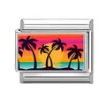 Italian charm bracelet link in stainless steel with tropical sunset palm tree design - Tropical Sunset Palm (Landscape 16) / 1*0.9cm