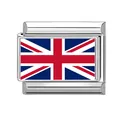 Maillon de bracelet italien en acier inoxydable avec motif drapeau britannique poli - Royaume-Uni