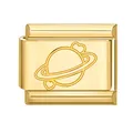 Maillon italien doré poli avec gravure de planète et cœurs pour bijoux personnalisés - Base Dorée Motif Planète 1