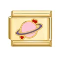 Charme modulaire italien doré avec motif de planète colorée et cœurs pour bracelet DIY - Base Dorée Motif Planète 2