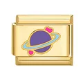 Charme modulaire italien doré orné d'une planète violette et de petits cœurs roses - Base Dorée Motif Planète 5
