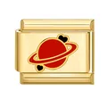 Charm doré style italien avec planète rouge et cœurs noirs pour bracelet DIY - Base Dorée Motif Planète 7