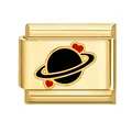 Charm modulaire italien avec base dorée, planète noire et petits cœurs rouges - Base Dorée Motif Planète 8