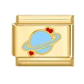 Lien de charme italien avec planète bleu clair et cœurs rouges en acier doré - Base Dorée Motif Planète 11
