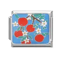 Charm modulare italiano con sfondo blu, frutti arancioni e foglie verdi su acciaio - Stile Frutta Arancione Sfondo Blu (M293887-1)