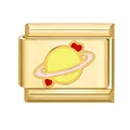 Maillon de charme italien doré avec planète en émail et petits cœurs décoratifs - Base Dorée Motif Planète 9