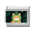 Eslabón de amuleto italiano con gato WiFi verde en acero inoxidable pulido - Estilo Gato WiFi