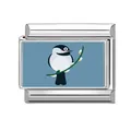 Abalorio modular italiano de acero inoxidable con ilustración de pájaro carbonero azul - Estilo Carbonero En Rama