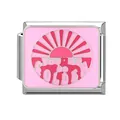 Italian charm link with pink enamel sunset and You Are So Golden slogan in silver - YOU ARE SO GOLDEN Sunset Style (M293887-6)