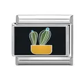 Italian modular charm in stainless steel featuring a cactus in a yellow pot design - Potted Cactus Style